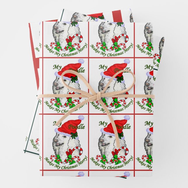 Cute Poodle Santa Christmas Wrapping Paper Sheet (In situ)