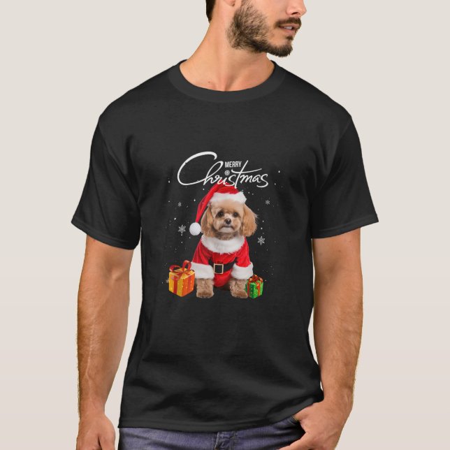 Cute Poodle Santa Hat Merry Christmas Tree Xmas Do T-Shirt (Front)