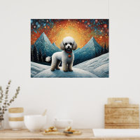 Cute Poodle Snowy Mountain Happy Birthday