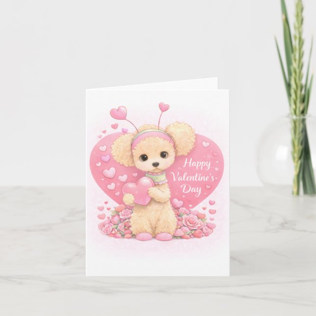 Cute Poodle Valentine’s Day Greeting Card  (Front)