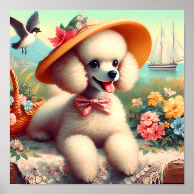 Cute Poodle Vintage Painting Poster (Front)
