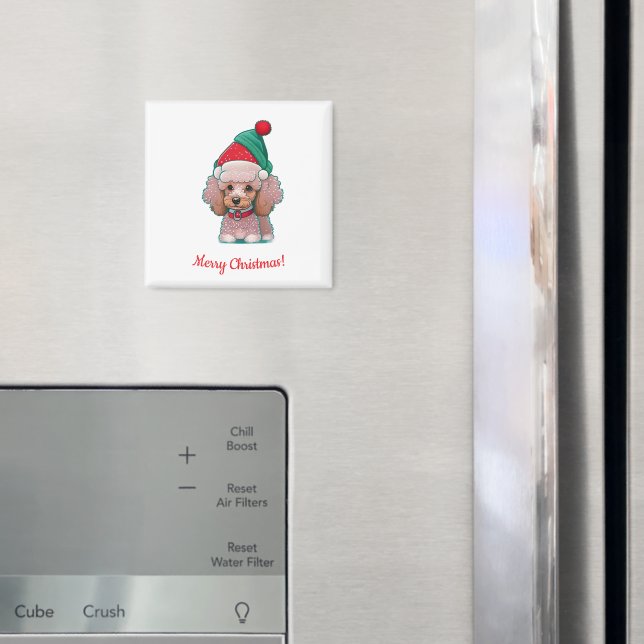 Cute poodle with Christmas Har Magnet (In Situ (Fridge))