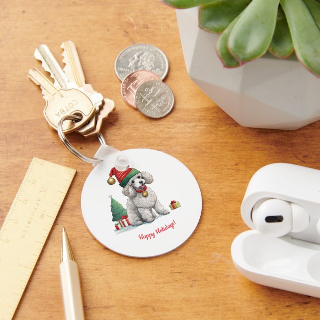 Cute poodle with Christmas hat Key Ring (Desk)