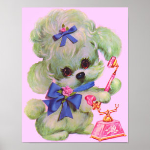 cute poodle with pink telephone poster