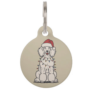 Cute Poodle Wrapped in Christmas Lights Holiday  Pet Tag