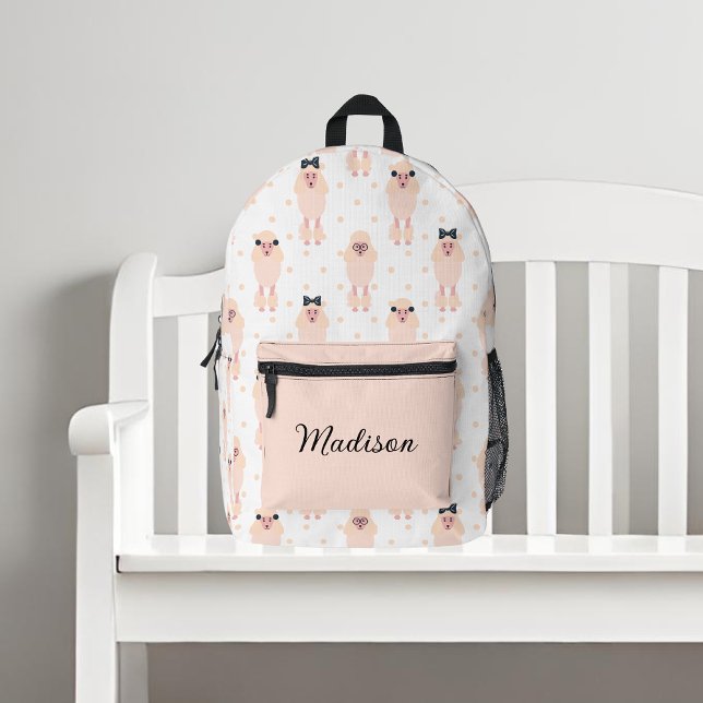 Cute Poodles with Bows Custom Name Printed Backpack (Creator Uploaded)