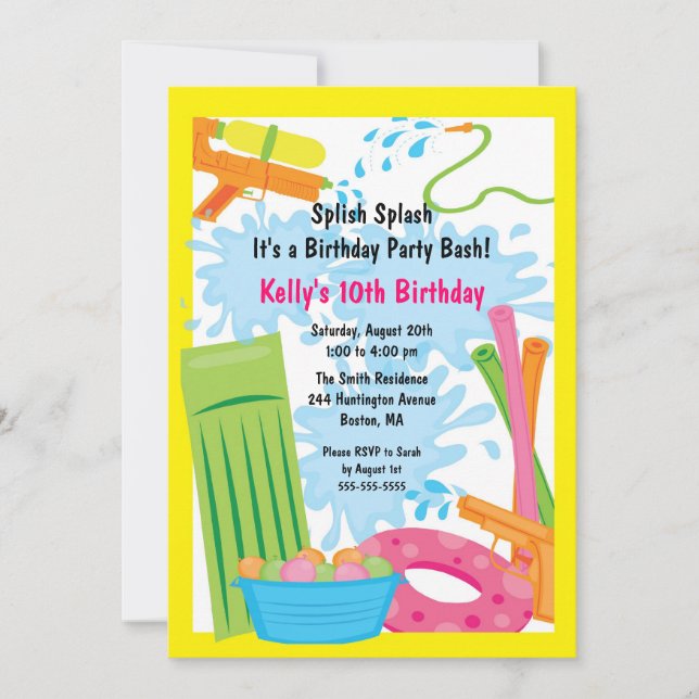 Cute Pool Party Birthday Invitation (Front)