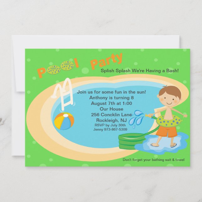Cute Pool Party Boys Birthday Invitation (Front)