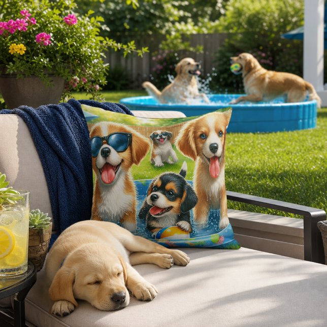 Cute Pool Party Dog Lovers  Cushion (Creator Uploaded)