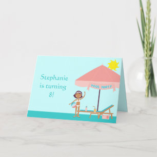 Cute pool party girl's birthday card invitation