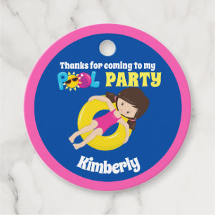 Cute Pool Party Swimming Birthday Girl Custom Favour Tags