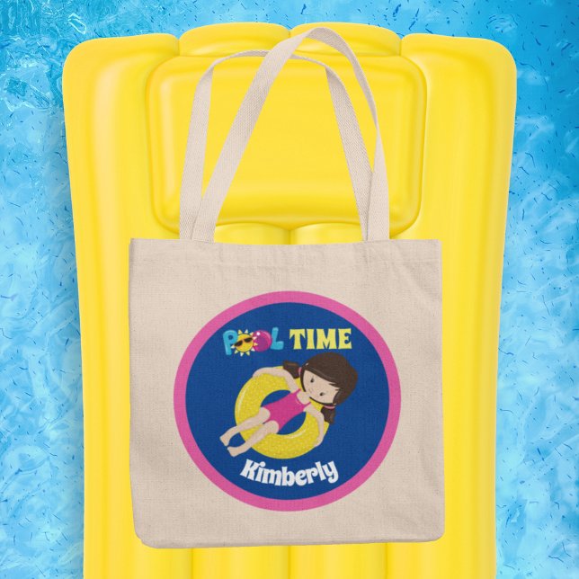 Cute Pool Party Swimming Birthday Girl Custom Tote Bag (Creator Uploaded)