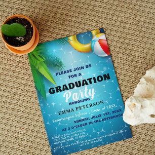 Cute Pool Party, Swimming Graduation gift black Invitation