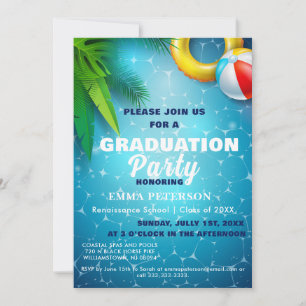 Cute Pool Party, Swimming Graduation gift White Invitation