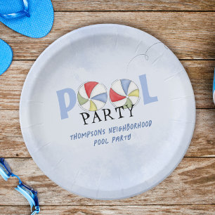 Cute Pool Party Whimsical Beach Balls Funny Paper Plate