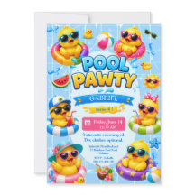 Cute Pool Pawty Duck Kids Birthday Invitation