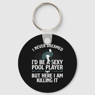 Cute Pool Player Art For Men Women Billiards 8 Bal Key Ring