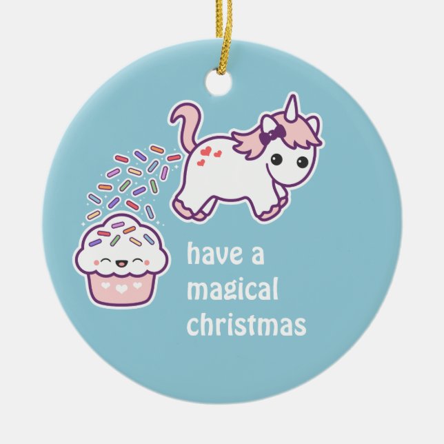 Cute Pooping Unicorn Ceramic Tree Decoration (Front)