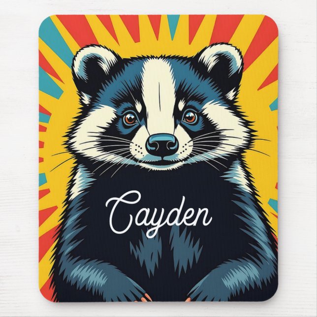 Cute Pop Art Badger Personalised Mouse Pad (Front)