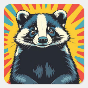 Cute Pop Art Badger Square Sticker