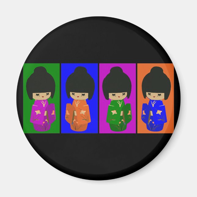 Cute Pop Art Kokeshi Dolls Magnet (Front)