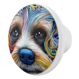 Cute Pop Art Terrier Ceramic Knob