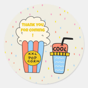 Cute Popcorn Cinema Movie Night Thank You Classic Round Sticker