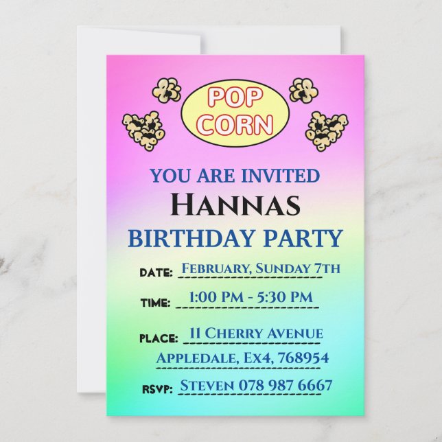 Cute Popcorn Sheep Childrens Birthday Party Invitation (Front)