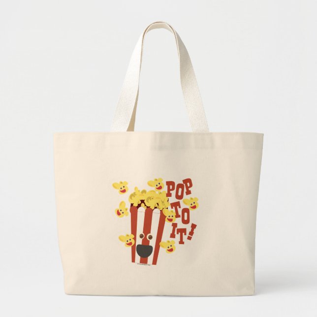 Cute Popcorn Slogan Large Tote Bag (Front)