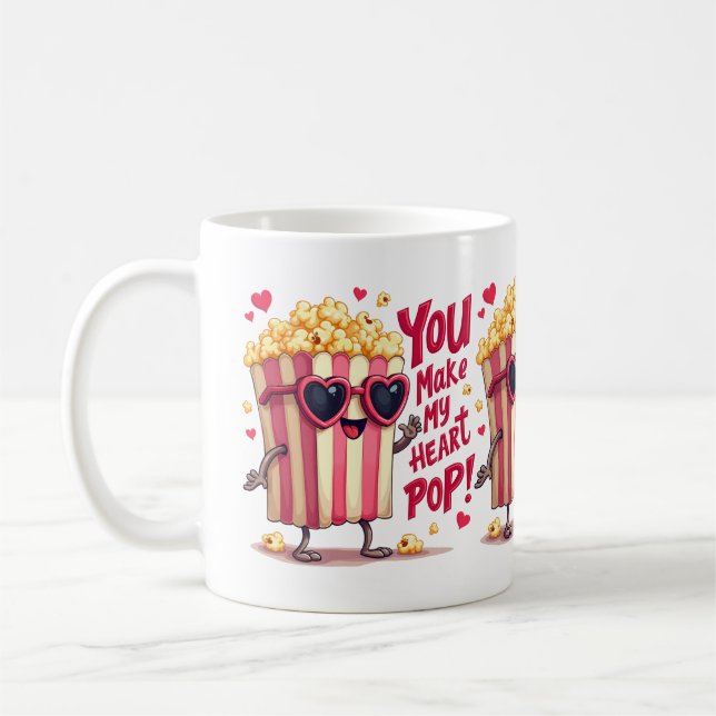 Cute Popcorn Valentine You Make My Heart Pop! Coffee Mug (Left)
