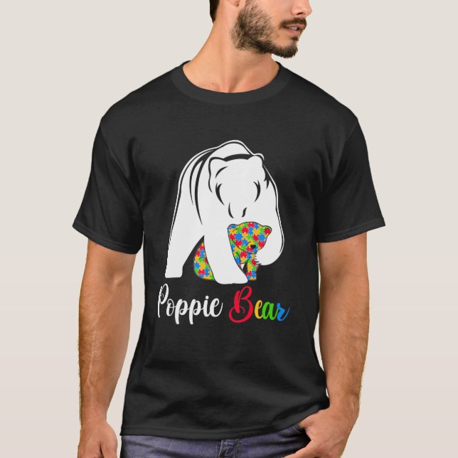 Cute Poppie Bear Autism Awareness Autistic Family T-Shirt (Front)