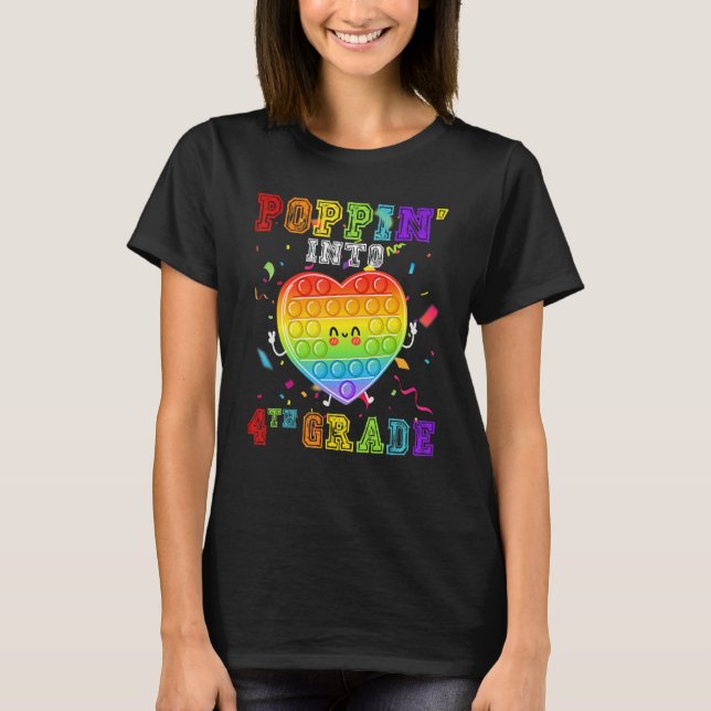 Cute Poppin Into Fourth Grade Fidget Toy First Day T-Shirt (Front)
