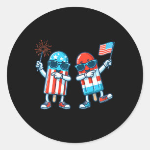 Cute Popsicle American Flag 4th Of July Patriotic Classic Round Sticker