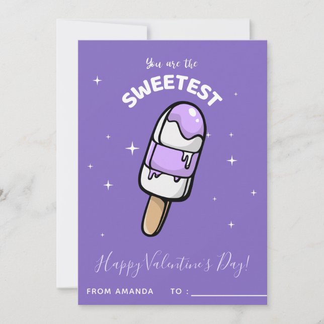 Cute Popsicle Ice-Cream Kids Class Valentine's Day Holiday Card (Front)