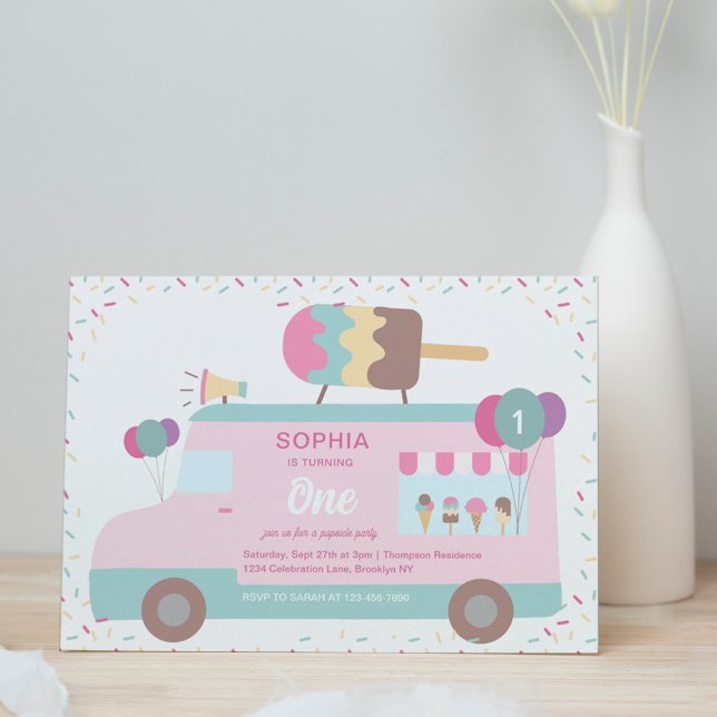 Cute Popsicle Ice Cream Truck Birthday Party Invitation (Creator Uploaded)