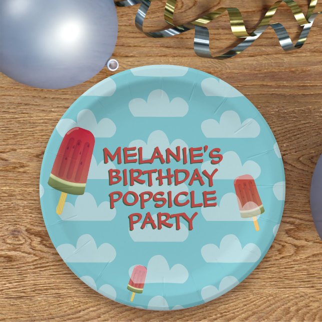 Cute Popsicle Kids Birthday Paper Plates (🍧🍉🧁 Perfect for summer parties! Just add your name 🍧🍉🧁 )