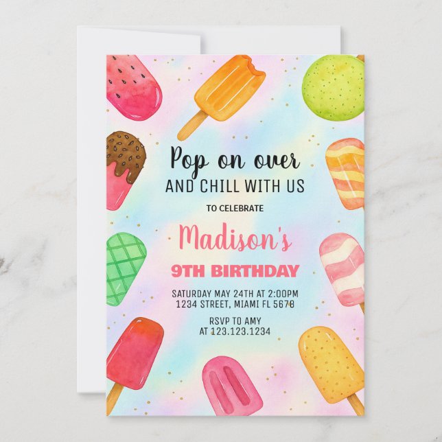 Cute Popsicle Party Birthday Invitation (Front)