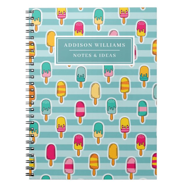 Cute Popsicle Summer Pattern Name Custom Notebook (Front)