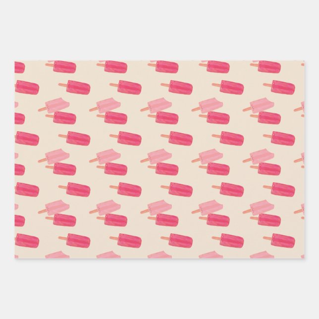 Cute Popsicle Wrapping Paper Flat Sheet Set of 3 (Front)