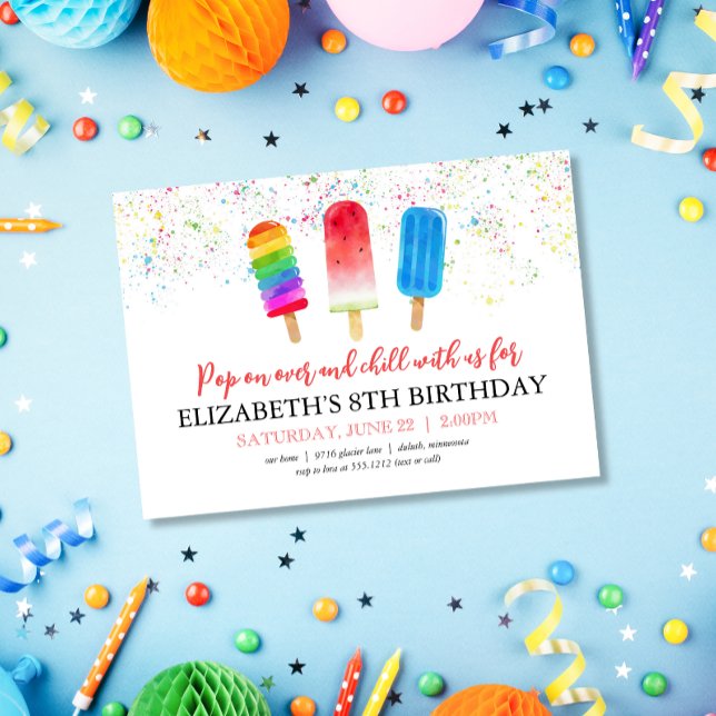 Cute Popsicles Pop on Over Birthday Invitation (Creator Uploaded)