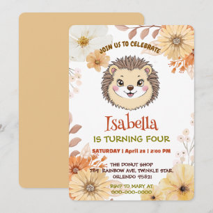 Cute porcupine animal flower cartoon Birthday Invitation