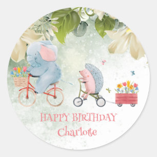 Cute porcupine bike Safari jungle Birthday party Classic Round Sticker
