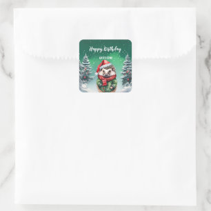 Cute porcupine Christmas tree birthday girl party Square Sticker