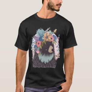 Cute Porcupine Flower Crown Watercolor Floral T-Shirt