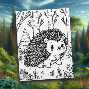 Cute Porcupine in the Woods Colouring Page