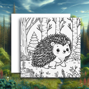 Cute Porcupine in the Woods Colouring Page Card