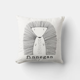 Cute Porcupine Simple Line Drawing Custom Name Cushion