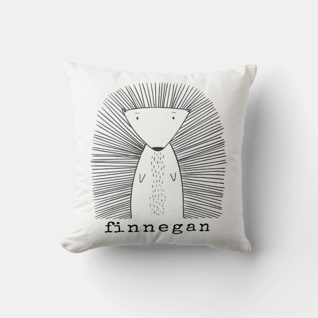 Cute Porcupine Simple Line Drawing Custom Name Cushion (Front)
