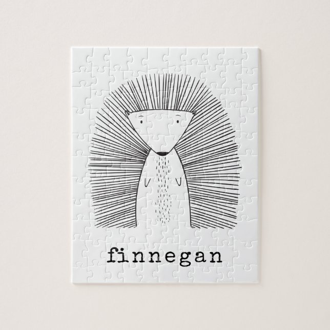 Cute Porcupine Simple Line Drawing Custom Name Jigsaw Puzzle (Vertical)