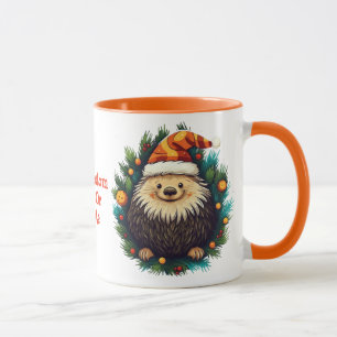 Cute Porcupine Xmas Light Santa Porcupine Orange Mug